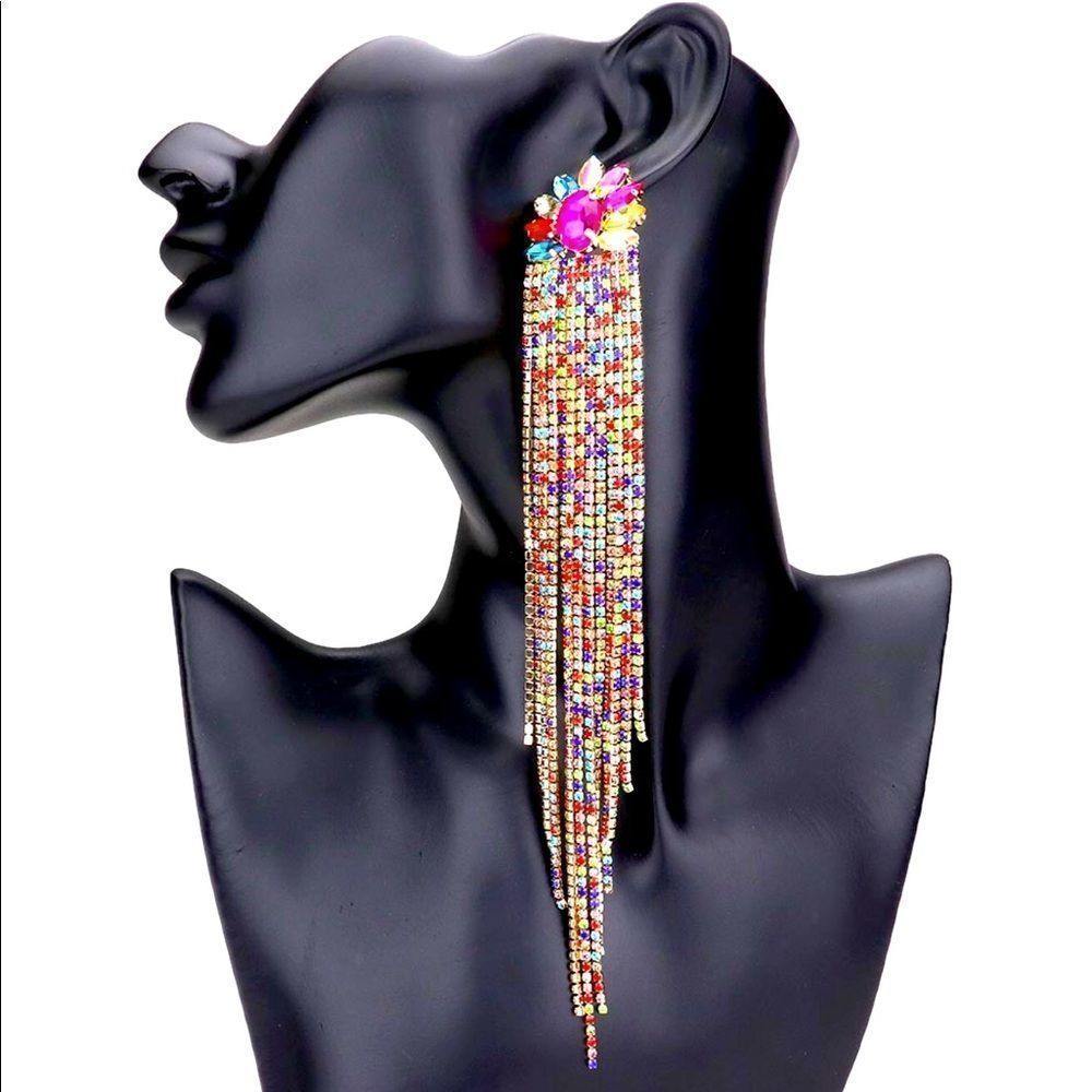 Multi Color Gold Marquise Rhinestone Pave Fringe Drop Evening Statement …